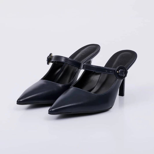 Soho - Mule Feminino Bico Fino Salto Alto Tira Central Azul