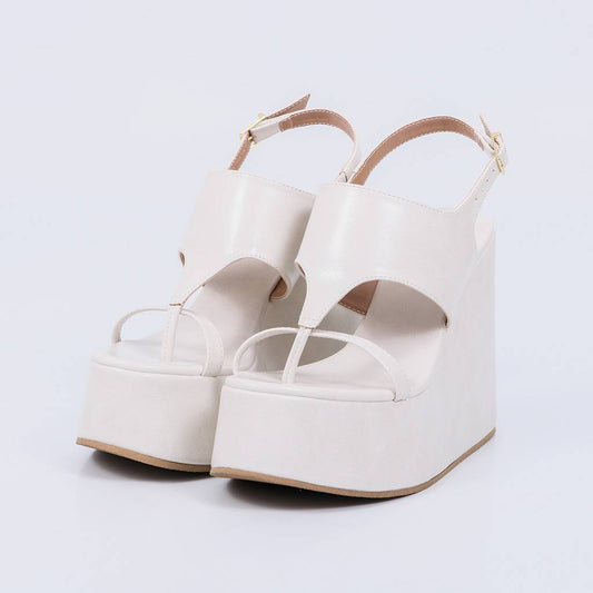 Barcelona - Sandália Feminina Plataforma Anabela Salto Alto Off-white