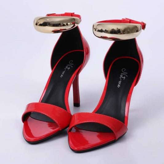 Francis - Sandália Feminina Verniz Salto Alto Bico Folha Vermelho