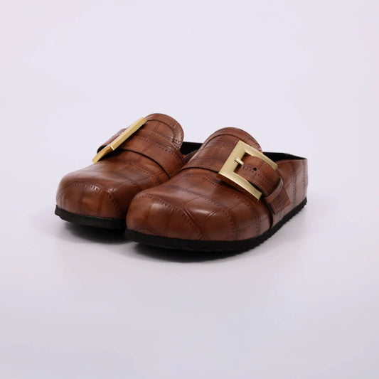 Daphine - Mule Casual Feminino Salto Tratorado Com Fivela Caramelo