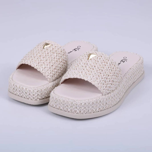 Capri - Flatform Feminina Aplicação Palha Off-White