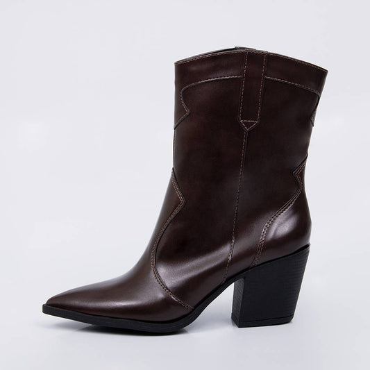 Piton - Bota Feminina Cano Médio Bico Fino Salto Marrom Escuro