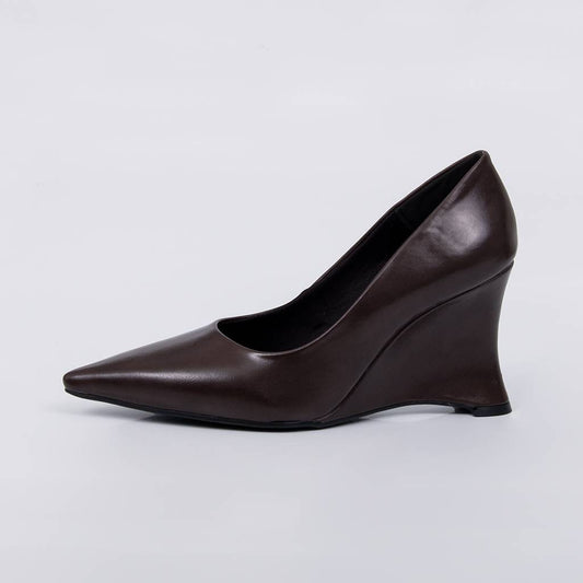 Verona - Scarpin Feminino Salto Anabela Bico Fino Marrom