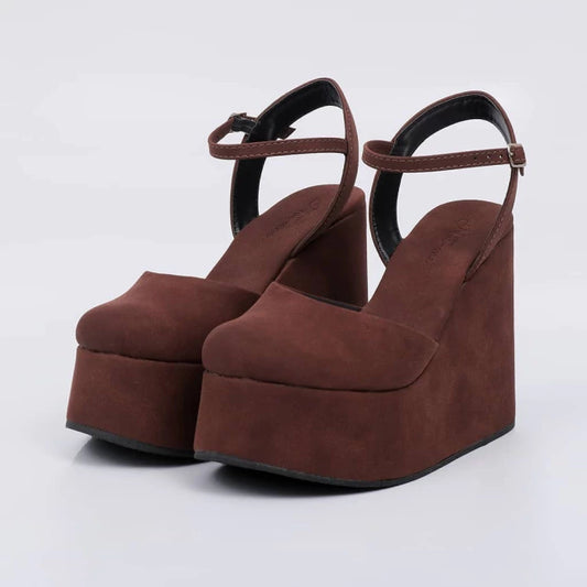 Lima - Sandália Feminina Anabela Camurça Fivela Marrom