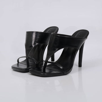 Carina - Tamanco Feminino Salto Alto Tiras Finas Preto
