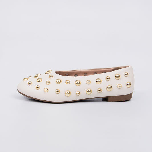 Flow - Sapatilha Feminino com Tachas Douradas Off-white