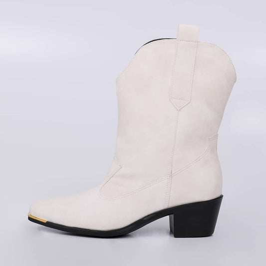 Texas - Bota Feminina Texana Camurça Salto Medio Off-White