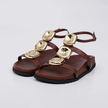 Leblon - Sandália Papete Feminina Anatômica Aplicação na Tira Marrom