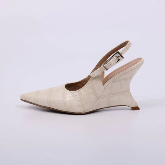 Ivy - Scarpin Feminino Slingback Salto Médio Bico Fino Off White