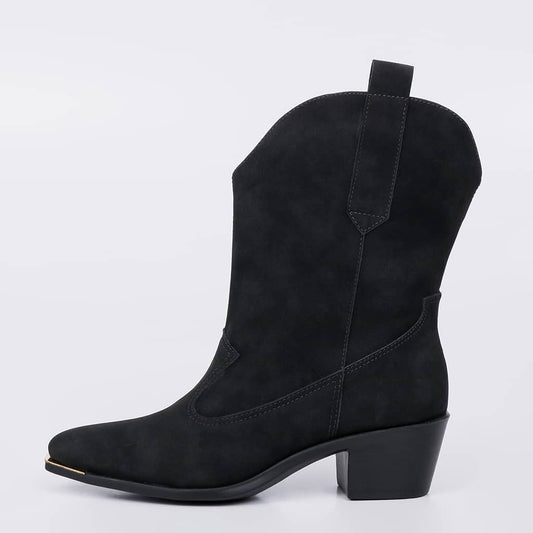 Texas - Bota Feminina Texana Camurça Salto Medio Preta