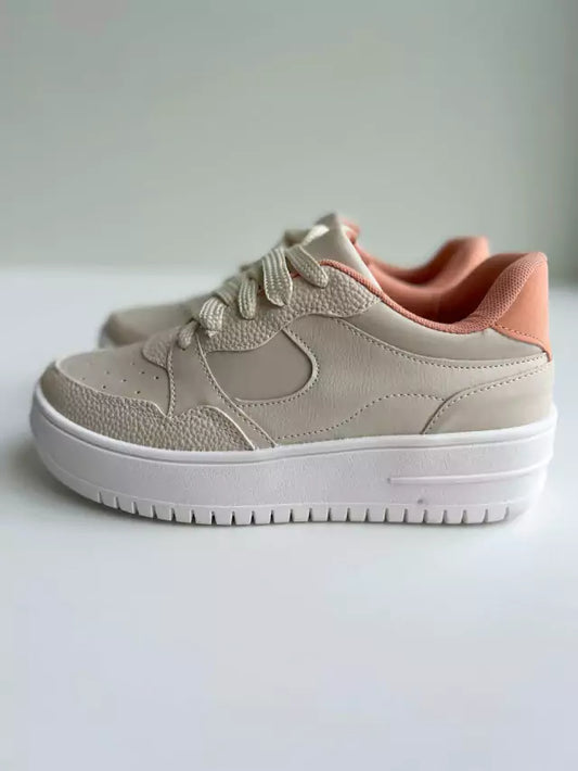 Cancún - Tênis Feminino Casual Plataforma Nude/Rosa