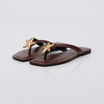 Genebra - Rasteira Feminina Estrela Marinha Tiras Dedo Marrom