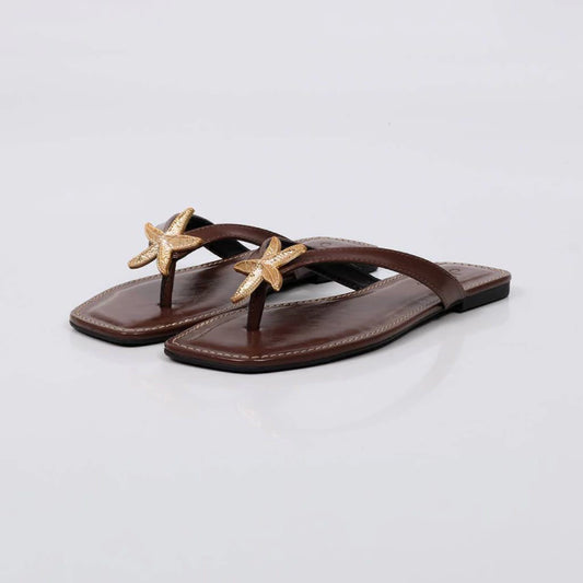 Genebra - Rasteira Feminina Estrela Marinha Tiras Dedo Marrom