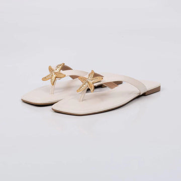 Genebra - Rasteira Feminina Estrela Marinha Tiras Dedo Off-white