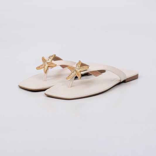 Genebra - Rasteira Feminina Estrela Marinha Tiras Dedo Off-white