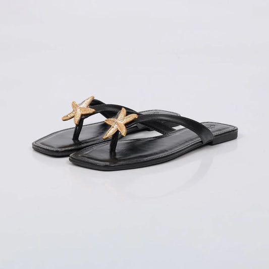 Genebra - Rasteira Feminina Estrela Marinha Tiras Dedo Preto