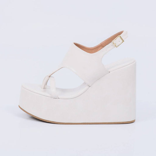 Barcelona - Sandália Feminina Plataforma Anabela Salto Alto Off-white