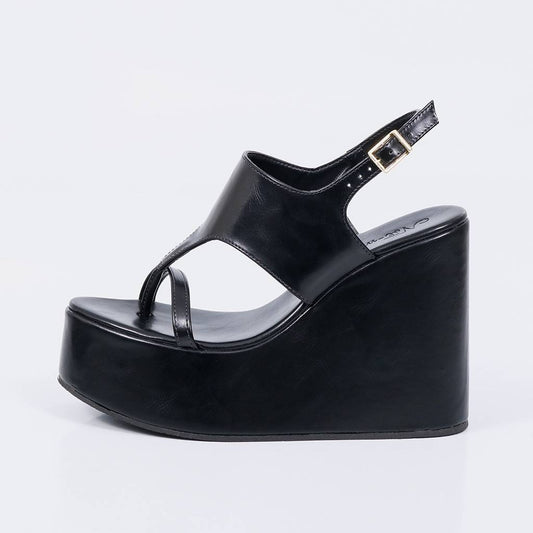 Barcelona - Sandália Feminina Plataforma Anabela Salto Alto Preto