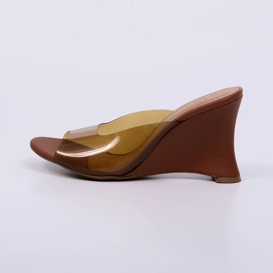 Lola - Tamanco Feminino Salto Anabela Vinil Caramelo