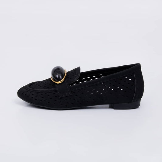 Aspen - Mocassim Feminino Vazado com Aplicação Preto