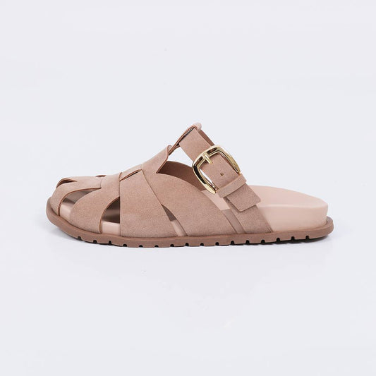 Lima - Clog Feminino Tiras Largas Fivela Lateral Bege