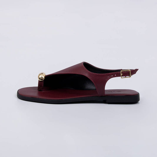 Geórgia - Sandália Feminina Rasteira Aplicação Dourada Vermelho