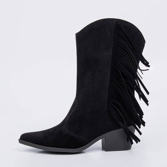 Dallas - Bota Feminina Texana Salto Grosso Franja Preto