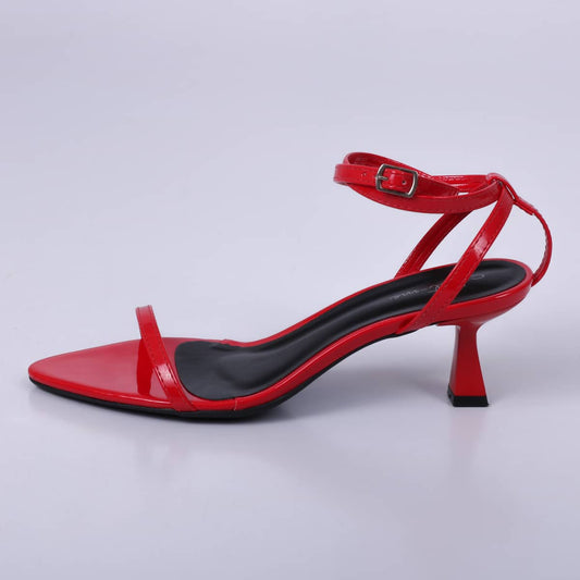 Eudora - Sandália Not-me Verniz Bico Folha Salto Médio Vermelho