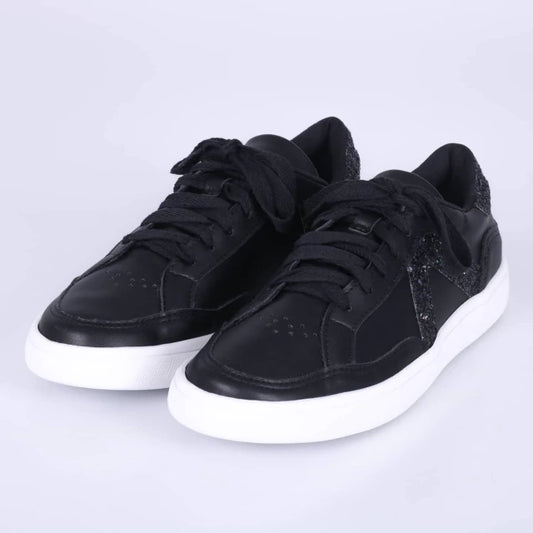 Kendra - Tênis Feminino Cadarço Brilho Preto