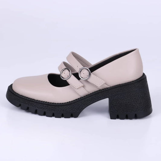 Ramona - Oxford Feminino Tratorado Fivela Salto Médio Cinza