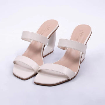 Olinda - Tamanco Feminino Bico Quadrado Salto Geométrico Off-White