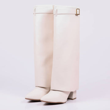 Jade - Bota Feminina Cano Médio Dobrada Off-white