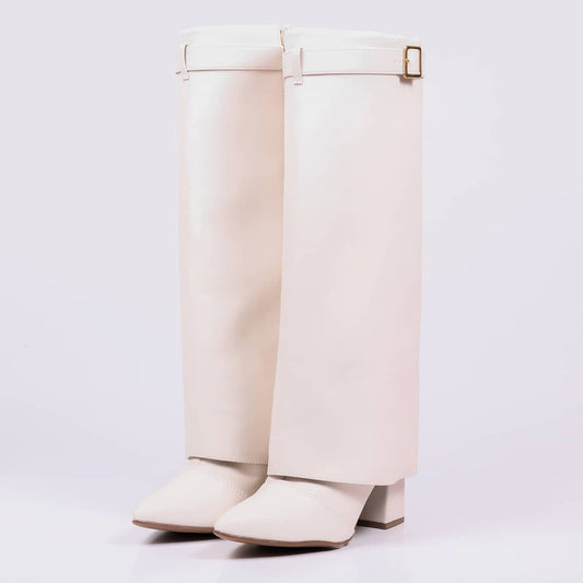 Jade - Bota Feminina Cano Médio Dobrada Off-white