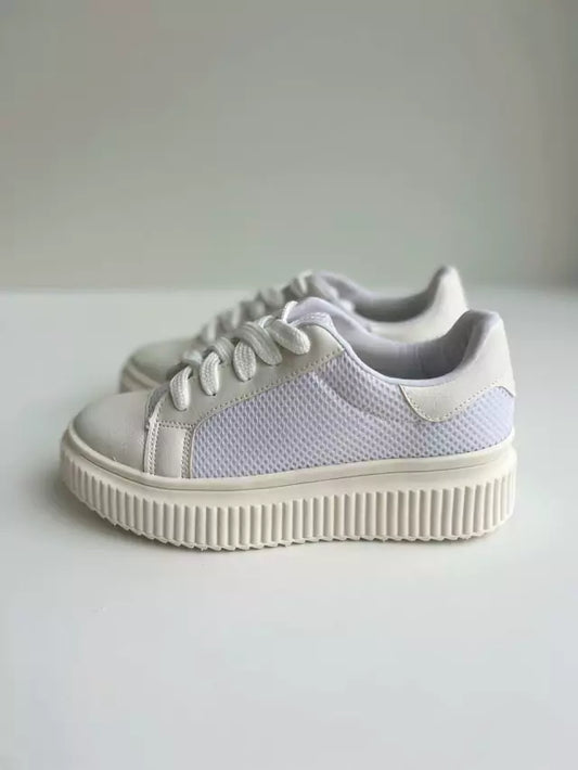Maly - Tênis Feminino Tela Plataforma Cadarço Branco