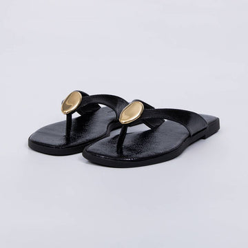Noronha -  Chinelo Flatform Feminino Aplicação Dourada Preto