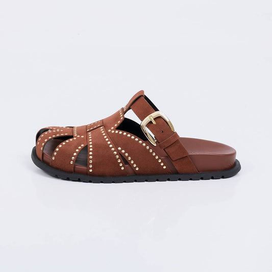 Fortaleza - Clog Feminina Anatômica Tachas Fivela Marrom