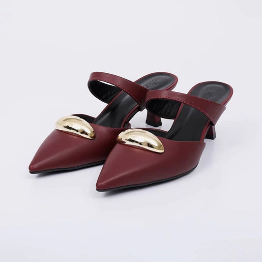 Alpino - Mule Feminino Bico Fino com Tira Central Aplicação Vermelho