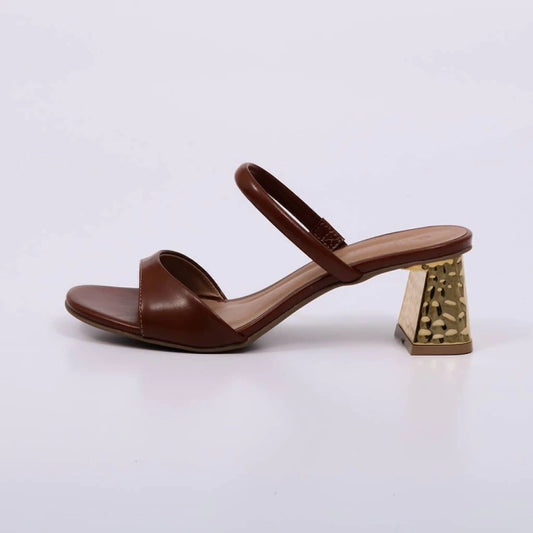 Liz - Tamanco Feminino Salto Bloco Dourado Tiras Caramelo