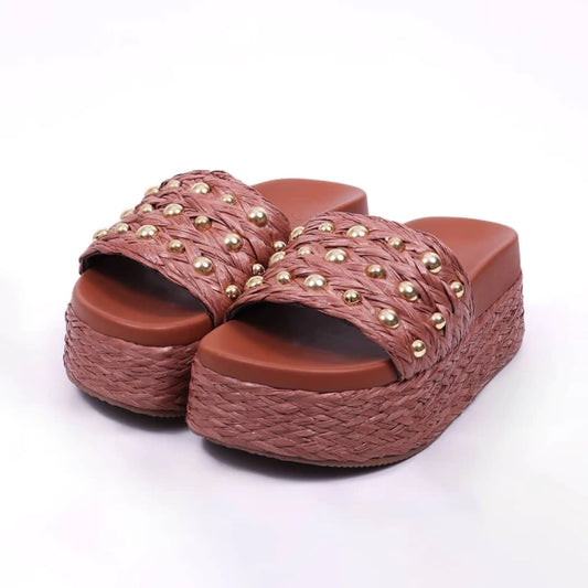 Mônaco - Chinelo Feminino Flatform Com Aplicação Palha Marrom