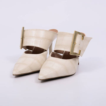 Dominique - Mule Feminino Salto Fino Com Fivela Off White