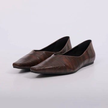 Bianca - Sapatilha Feminino Flat Bico Fino Croco Marrom Escuro
