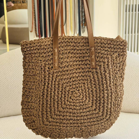Duna - Bolsa Feminina Palha Trançada Alça Dupla Marrom