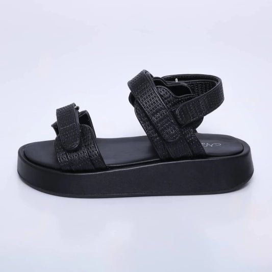 Moscou - Sandália Papete Feminina Flatform Velcro Preta