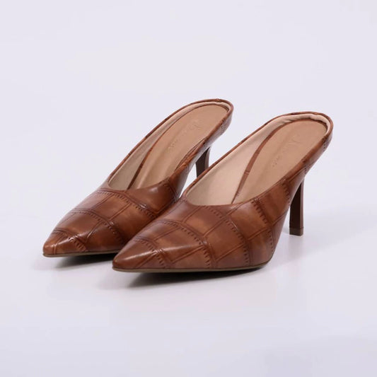 Liria - Mule Casual Feminino Salto Fino Bico Fino Caramelo