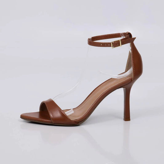 Gisele - Sandália Feminina Salto Alto Tira Fina Caramelo
