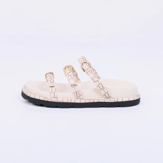 Duke - Papete Feminina Anatômica Bico Redondo Aplicação Off-White