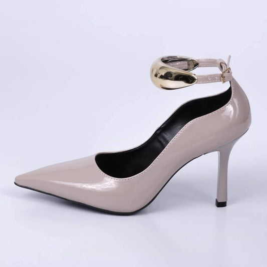 Cassandra - Scarpin Feminino Verniz Bico Fino Salto Alto Cinza