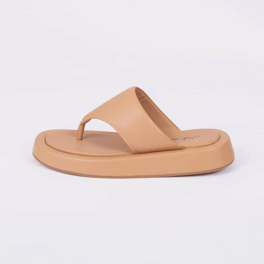Isis - Chinelo Feminino Flatform Tiras de Dedo Nude Palha