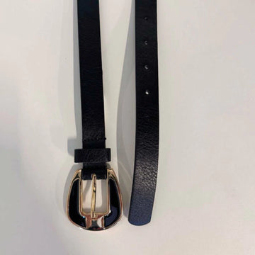 Siena - Cinto Feminino Fivela Arredondada Dourada Simples Preto