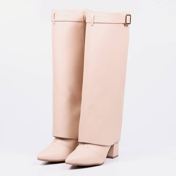 Jade - Bota Feminina Cano Médio Dobrada Nude Amendoa